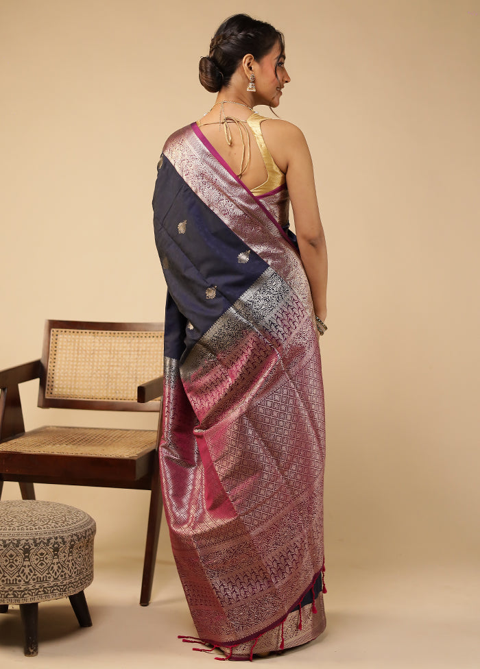 Blue Kanjivaram Silk Saree With Blouse Piece