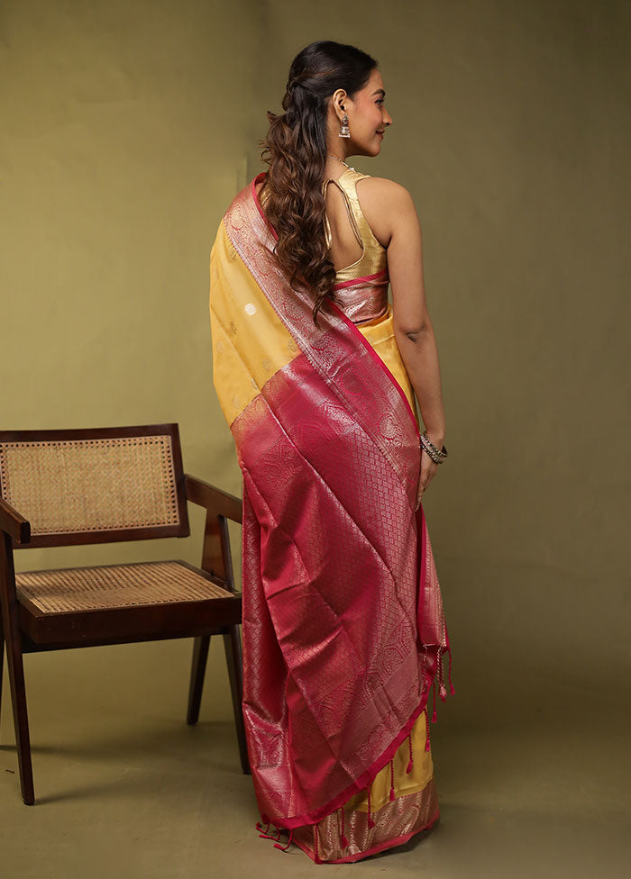 Yellow Kanjivaram Silk Saree With Blouse Piece