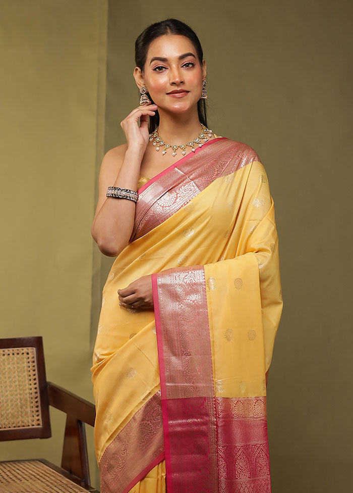 Yellow Kanjivaram Silk Saree With Blouse Piece
