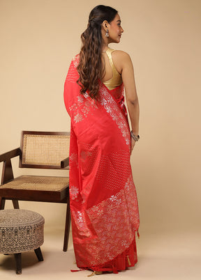 Red Dupion Silk Saree With Blouse Piece