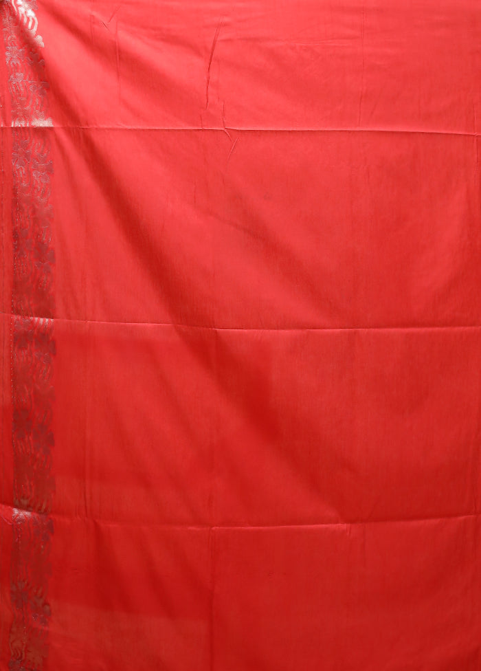 Red Dupion Silk Saree With Blouse Piece