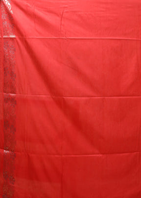 Red Dupion Silk Saree With Blouse Piece