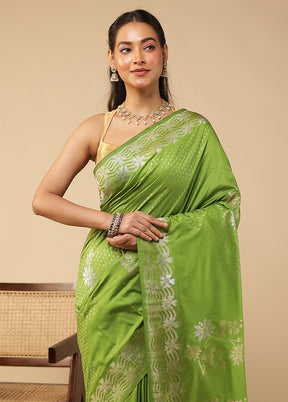 Green Dupion Silk Saree With Blouse Piece