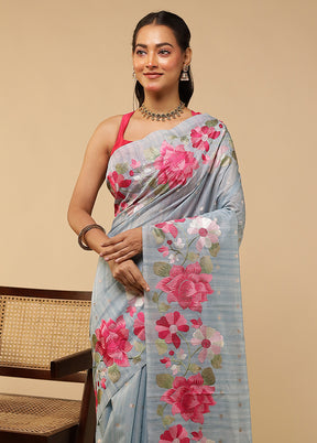 Blue Pure Cotton Saree With Blouse Piece