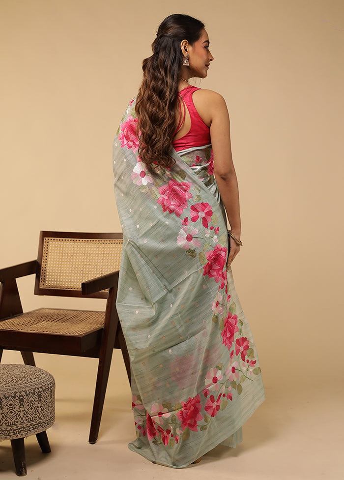 Green Pure Cotton Saree With Blouse Piece
