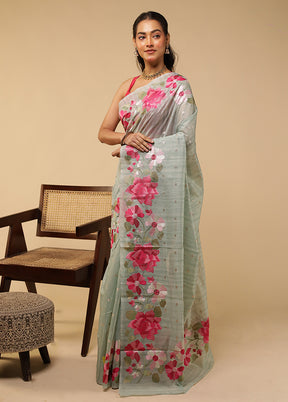 Green Pure Cotton Saree With Blouse Piece