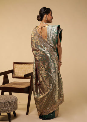 Green Handloom Pure Georgette Saree With Blouse Piece
