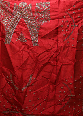 Red Handloom Pure Georgette Saree With Blouse Piece
