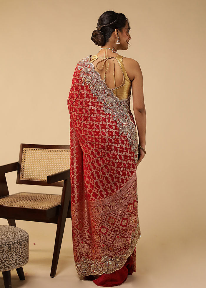 Maroon Handloom Pure Georgette Saree With Blouse Piece