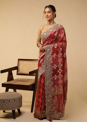 Maroon Handloom Pure Georgette Saree With Blouse Piece