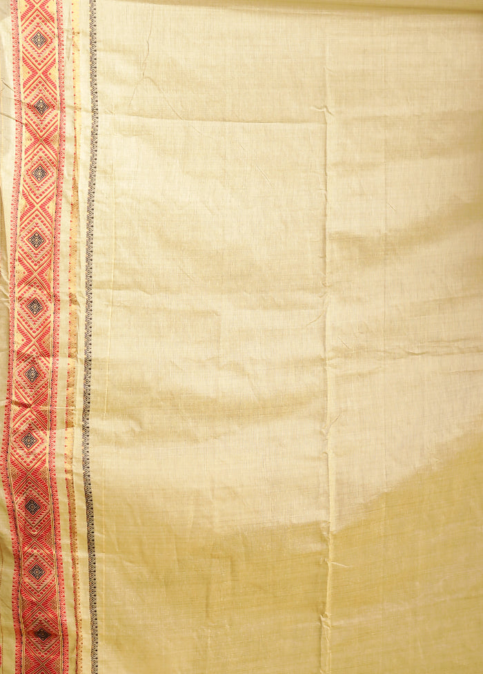Cream Assam Silk Saree With Blouse Piece