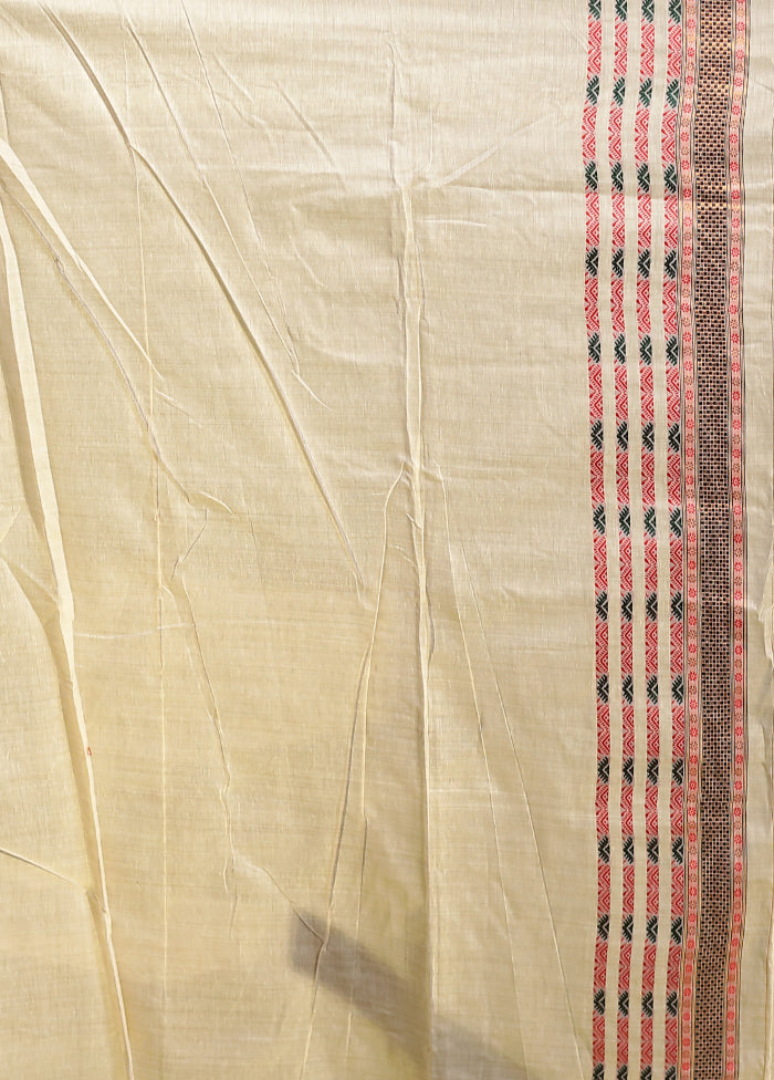Cream Assam Silk Saree With Blouse Piece