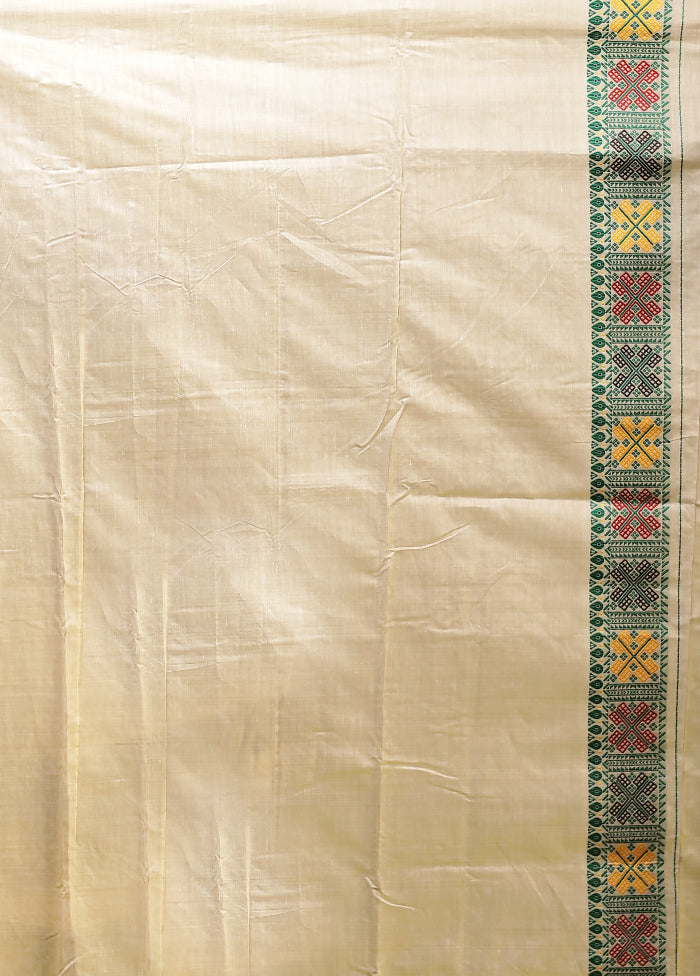 Cream Assam Silk Saree With Blouse Piece