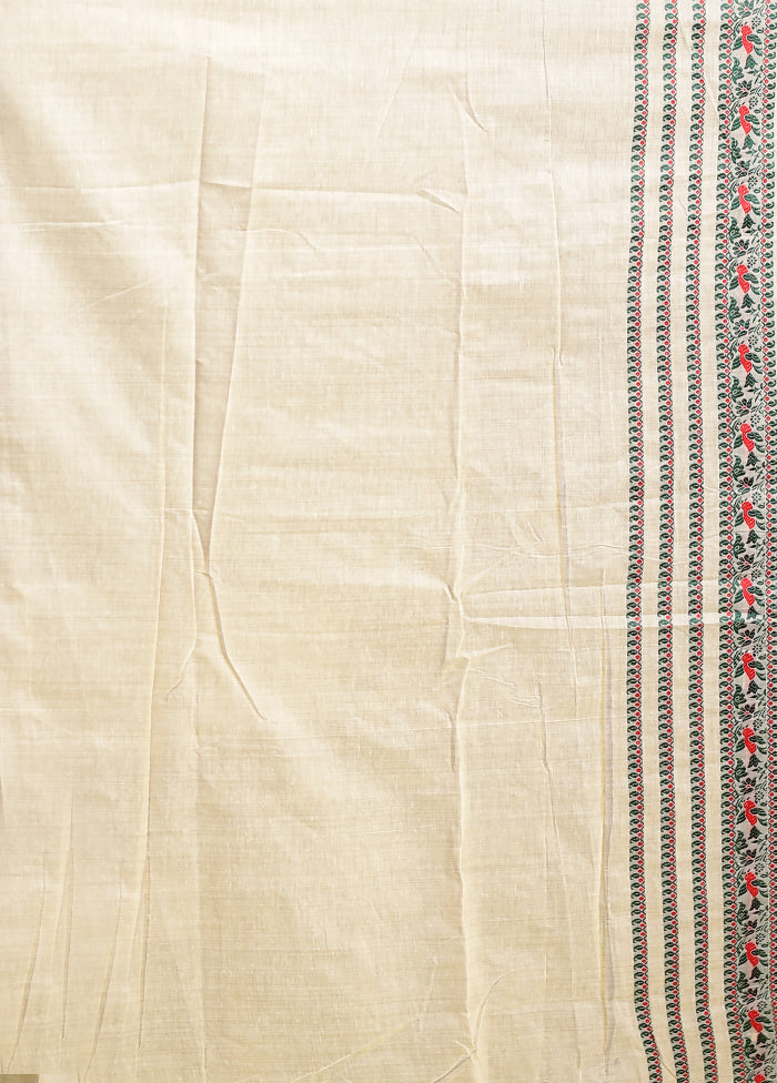 Cream Assam Silk Saree With Blouse Piece
