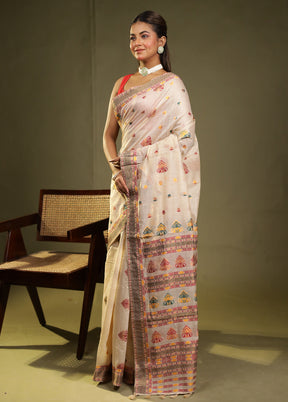 Cream Assam Silk Saree With Blouse Piece