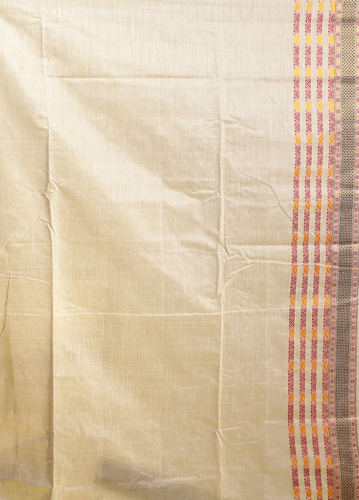 Cream Assam Silk Saree With Blouse Piece