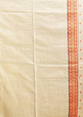Cream Assam Silk Saree With Blouse Piece