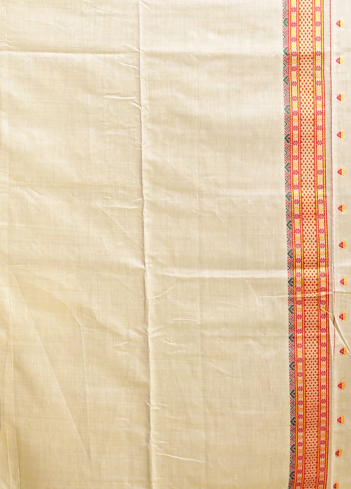 Cream Assam Silk Saree With Blouse Piece