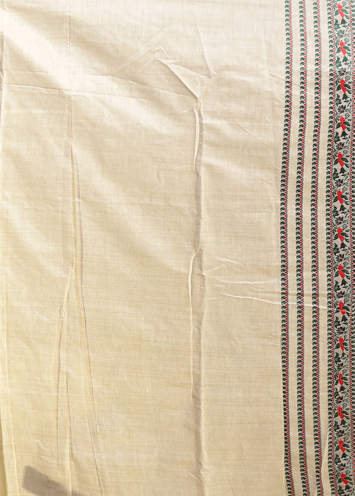 Cream Assam Silk Saree With Blouse Piece