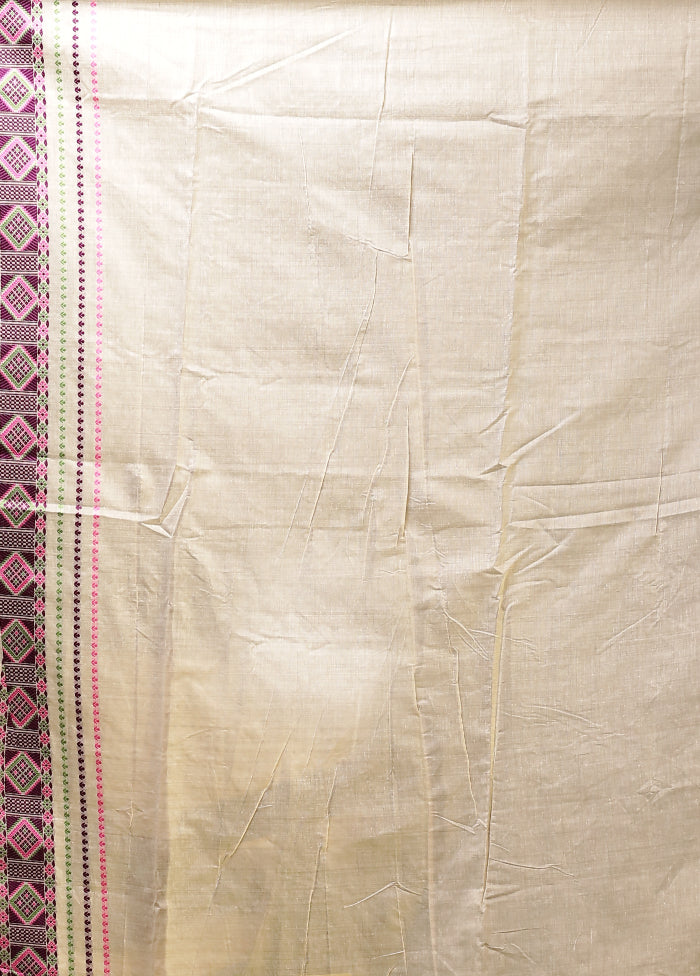 Cream Assam Silk Saree With Blouse Piece