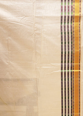 Cream Assam Silk Saree With Blouse Piece