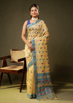 Cream Assam Silk Saree With Blouse Piece