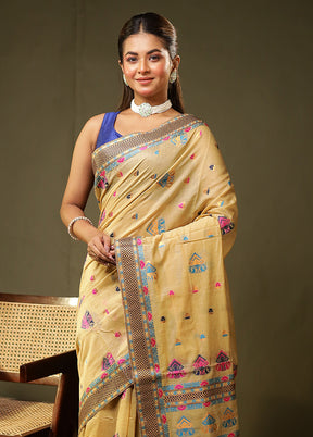 Cream Assam Silk Saree With Blouse Piece