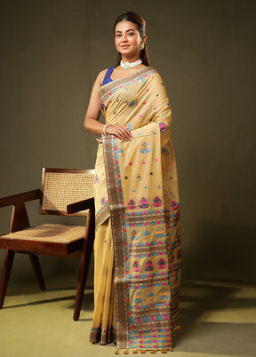 Cream Assam Silk Saree With Blouse Piece