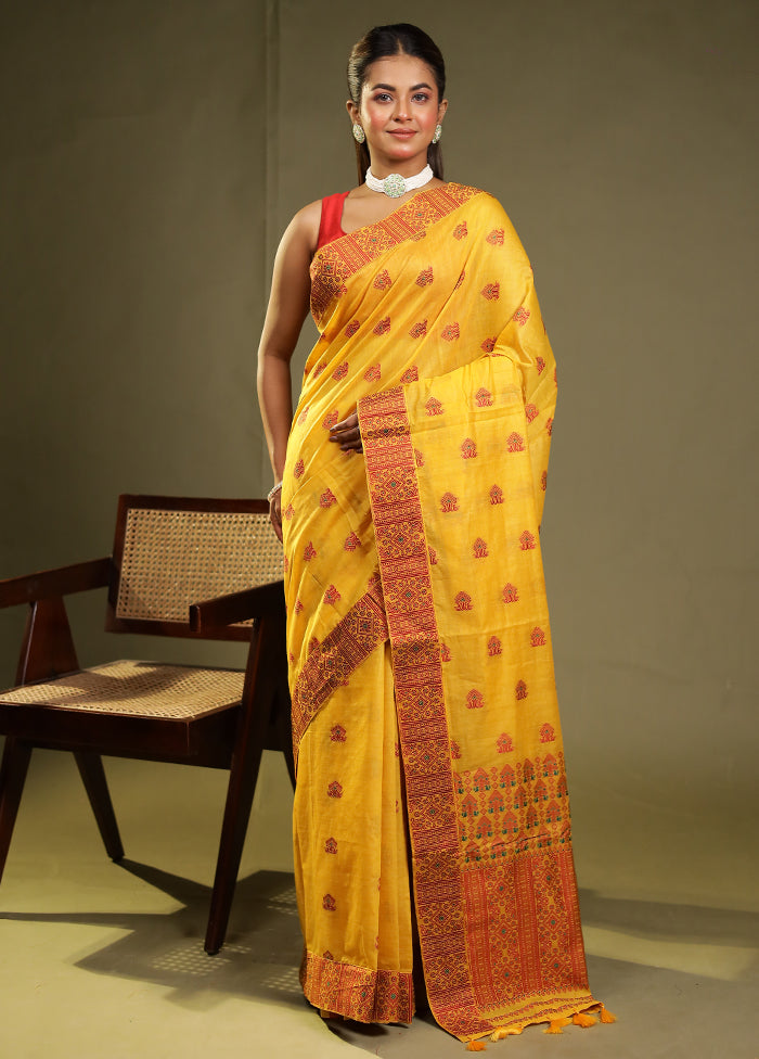 Yellow Assam Silk Saree With Blouse Piece