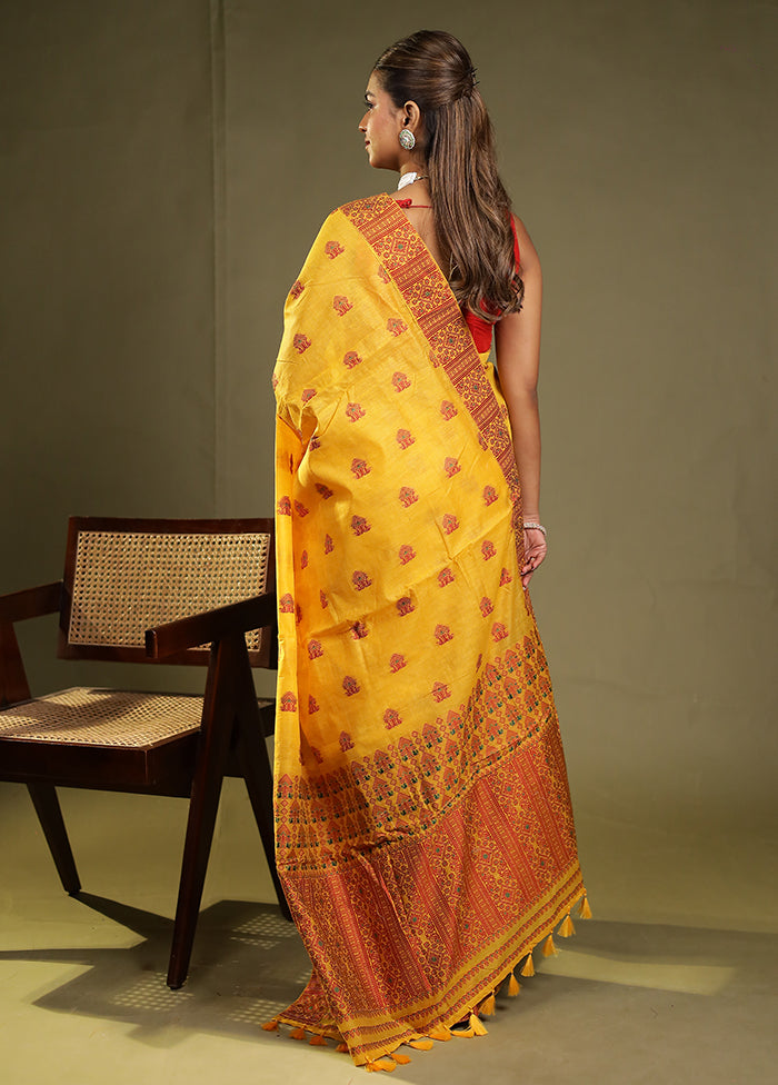 Yellow Assam Silk Saree With Blouse Piece
