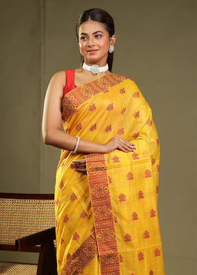 Yellow Assam Silk Saree With Blouse Piece