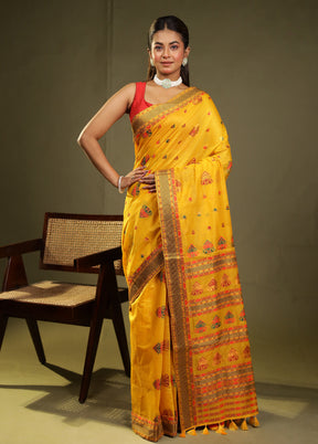 Yellow Assam Silk Saree With Blouse Piece