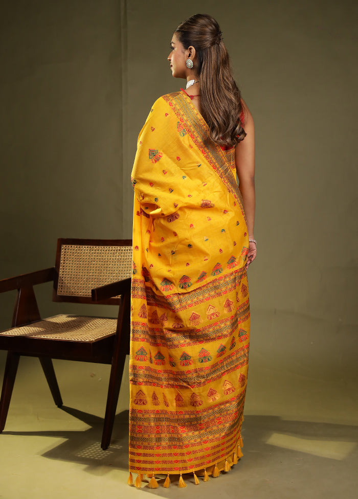 Yellow Assam Silk Saree With Blouse Piece