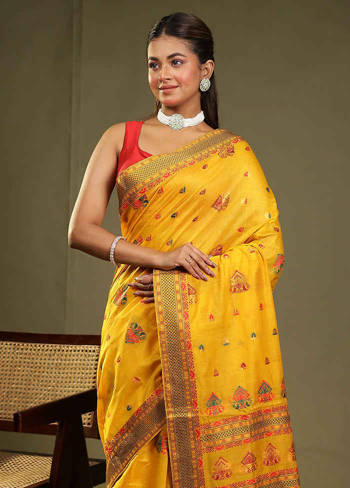 Yellow Assam Silk Saree With Blouse Piece