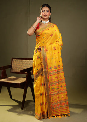 Yellow Assam Silk Saree With Blouse Piece