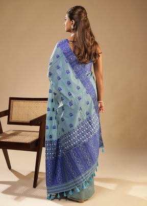 Blue Assam Silk Saree With Blouse Piece