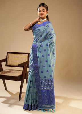 Blue Assam Silk Saree With Blouse Piece