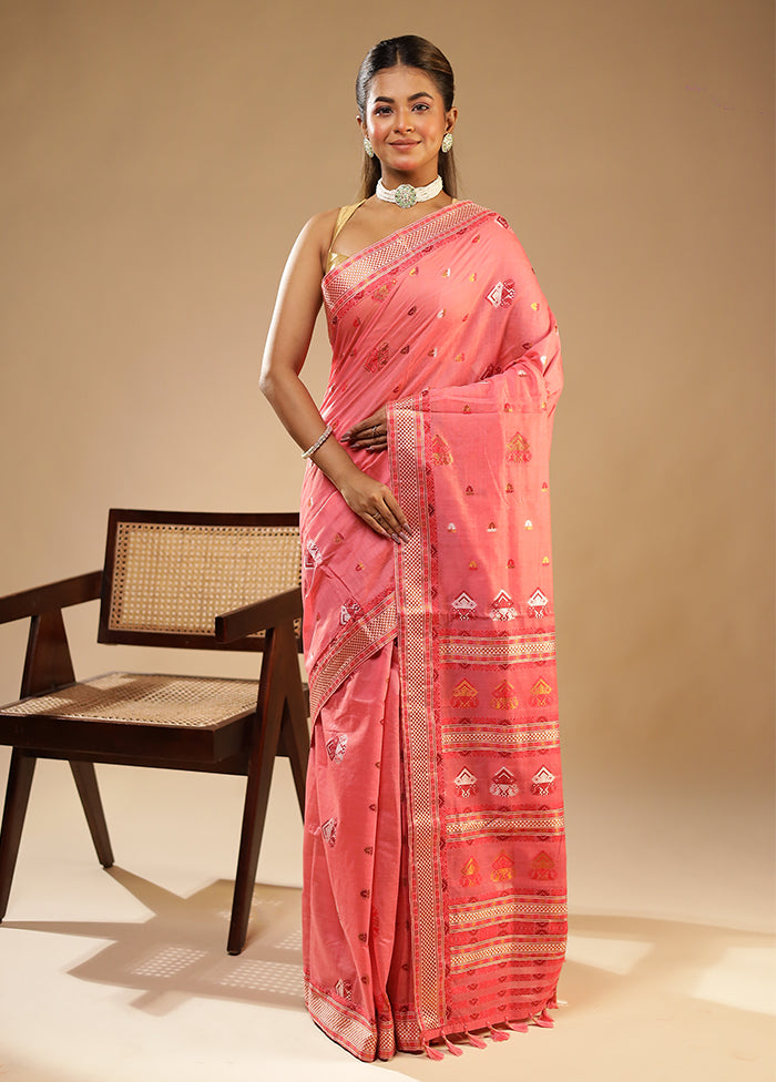 Pink Assam Silk Saree With Blouse Piece