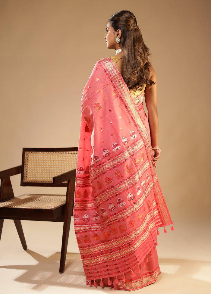 Pink Assam Silk Saree With Blouse Piece