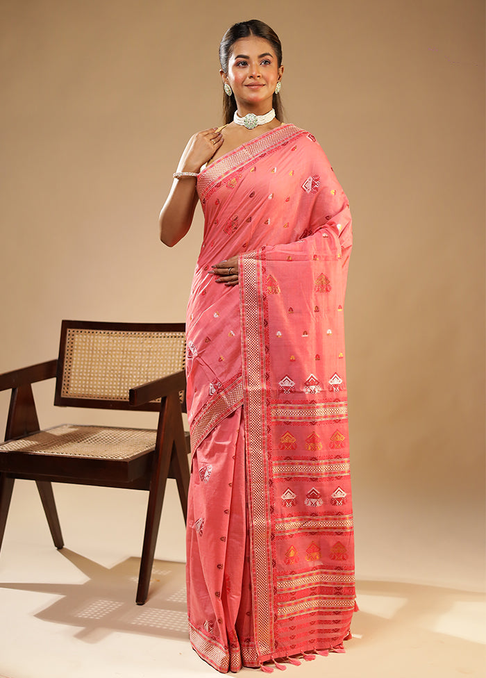 Pink Assam Silk Saree With Blouse Piece