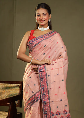 Pink Assam Silk Saree With Blouse Piece