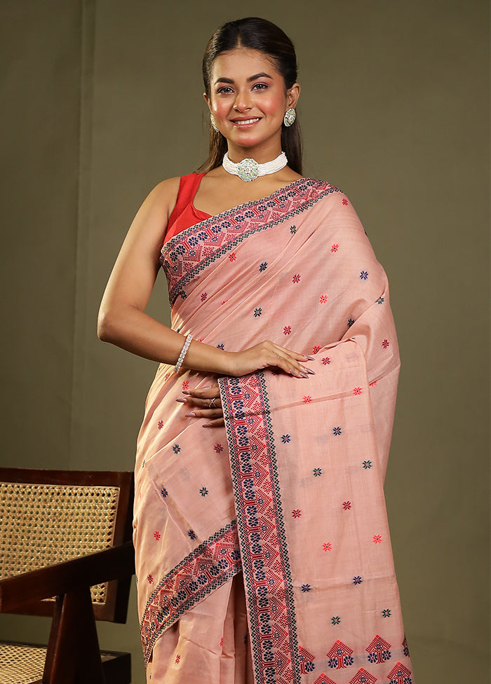 Pink Assam Silk Saree With Blouse Piece
