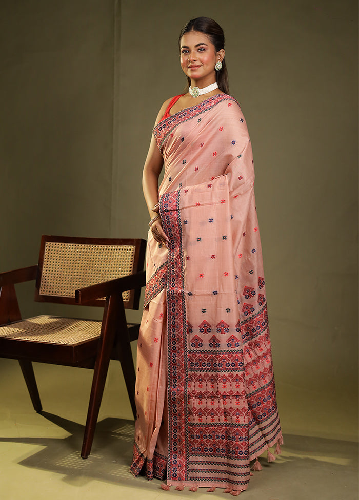 Pink Assam Silk Saree With Blouse Piece