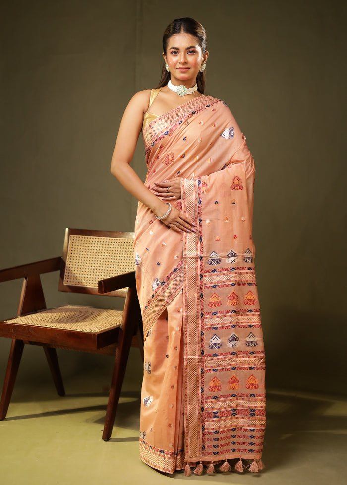 Pink Assam Silk Saree With Blouse Piece