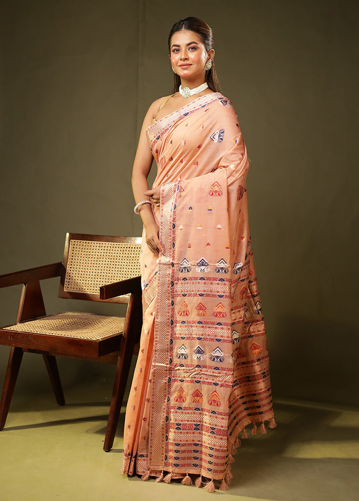 Pink Assam Silk Saree With Blouse Piece
