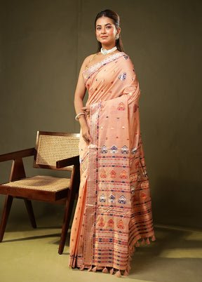 Pink Assam Silk Saree With Blouse Piece