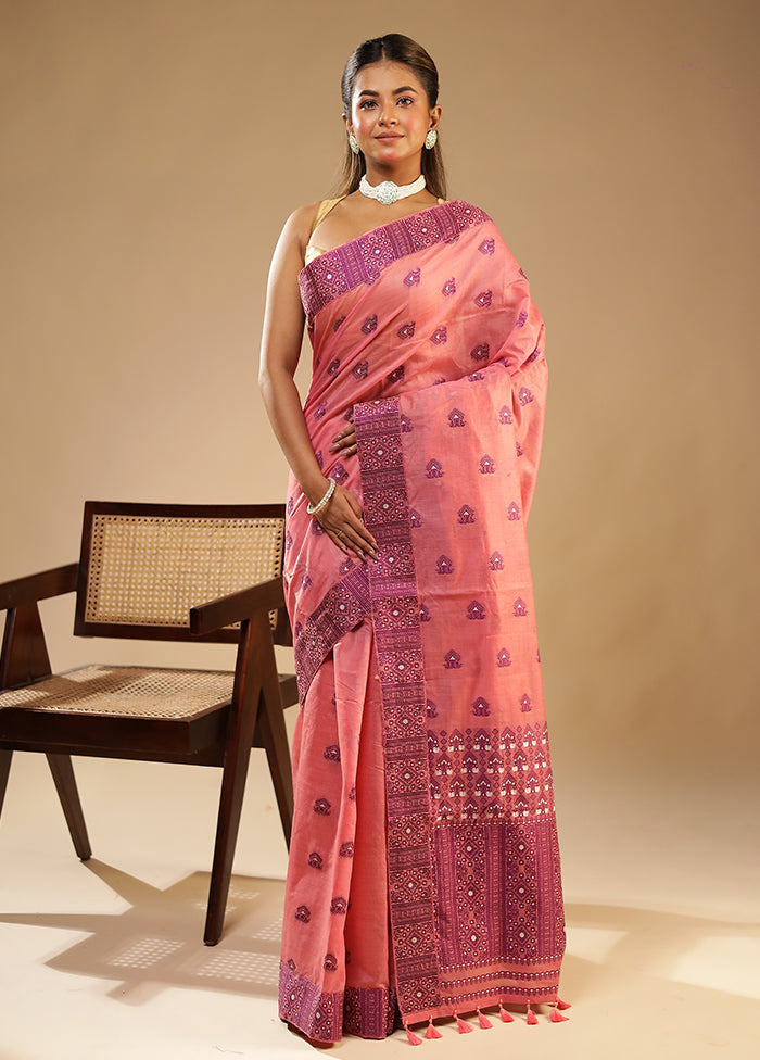 Pink Assam Silk Saree With Blouse Piece
