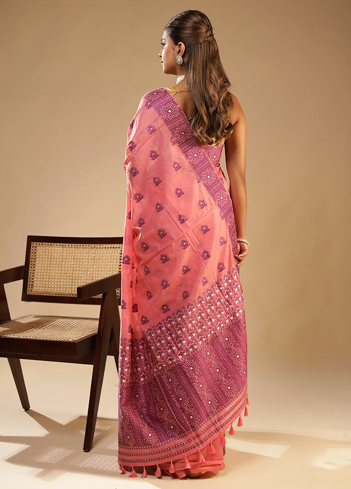 Pink Assam Silk Saree With Blouse Piece