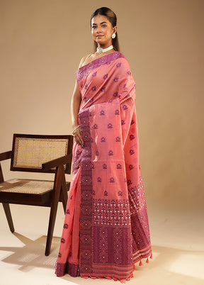 Pink Assam Silk Saree With Blouse Piece