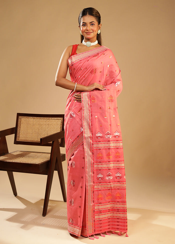 Pink Assam Silk Saree With Blouse Piece